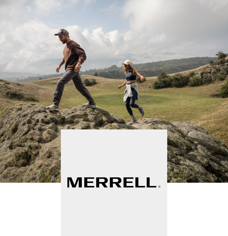 Hiking couple with merrell shoes